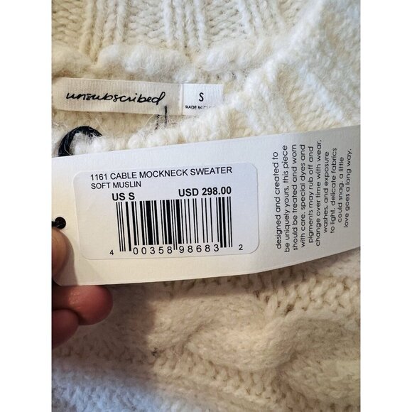 Unsubscribed Cable Mock Neck Sweater Fisherman Small Soft Muslin Ivory Alpaca - Picture 5 of 8